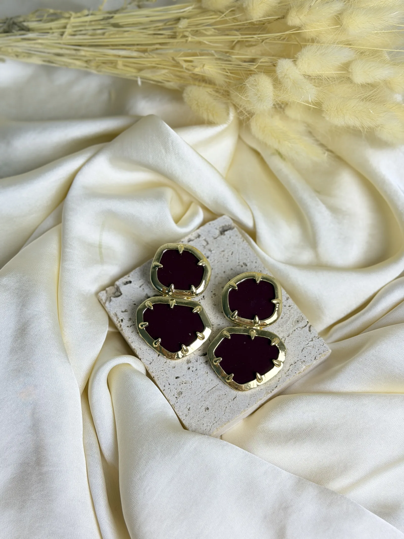 Asimetrik Kesim Bordo-Gold Küpe