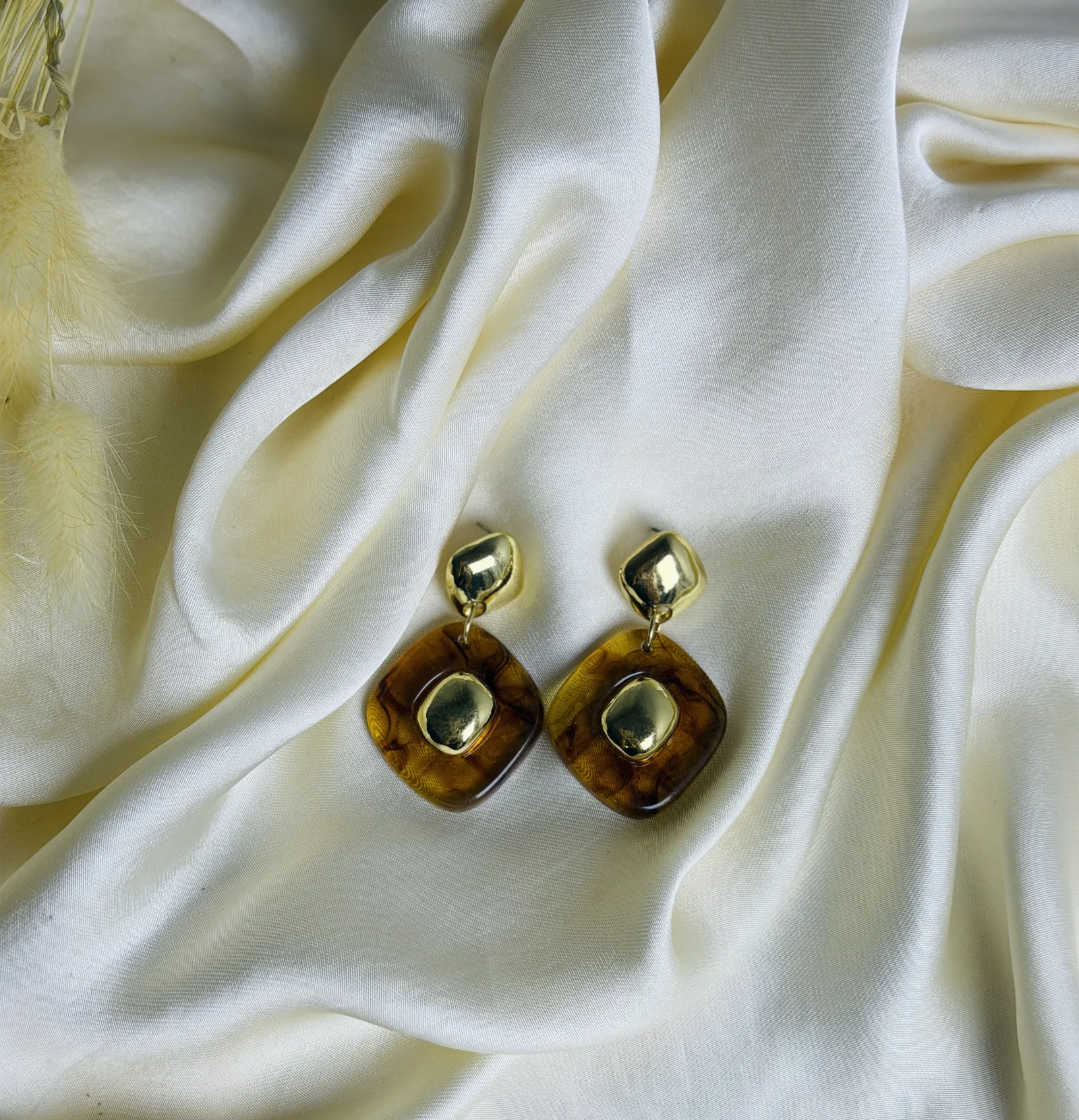 Kehribar Rengi Gold Bijuteri Küpe